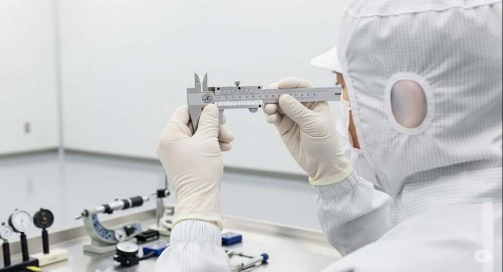 A-man-inspecting-a-vernier-caliper