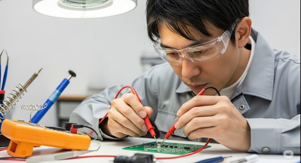 Measuring-components-on-the-board-with-a-tester