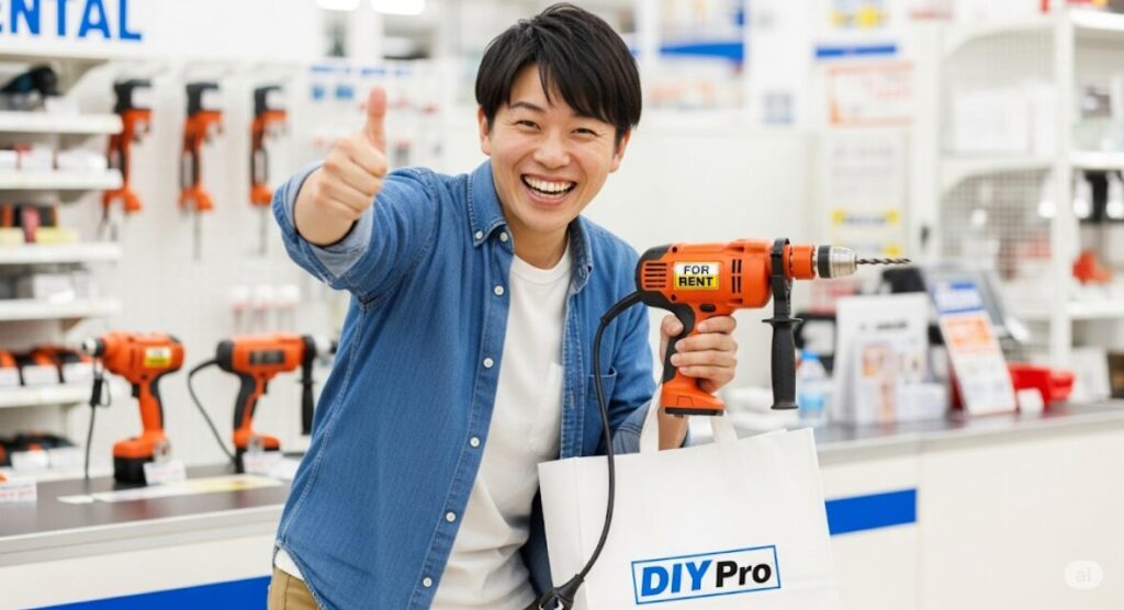 A-man-is-happy-with-the-rental-tools-he-has-in-his-hands
