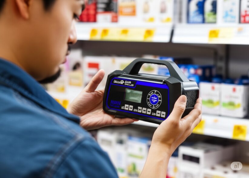 Picking-up-a-charger-at-a-hardware-store