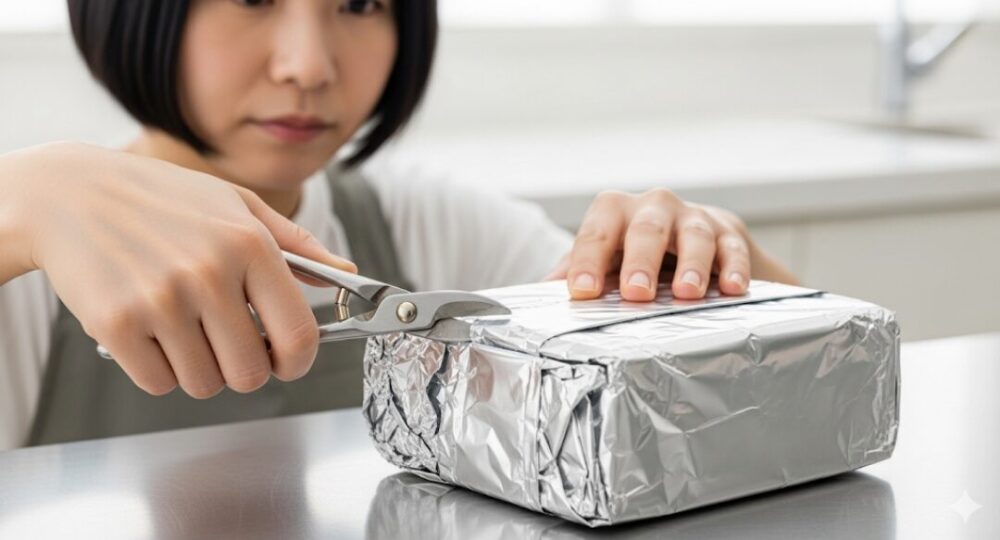 Cutting-aluminum-foil-with-pliers