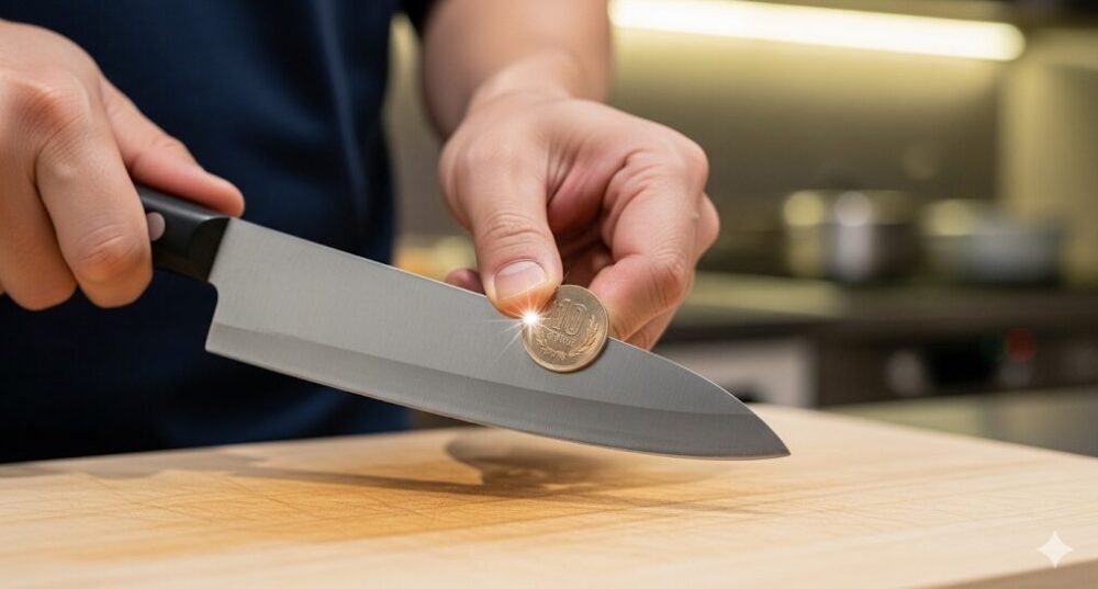 Sharpening-a-knife-with-a-10-yen-coin