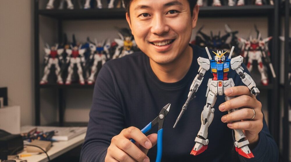 Smiling-with-a-completed-plastic-model-and-nippers