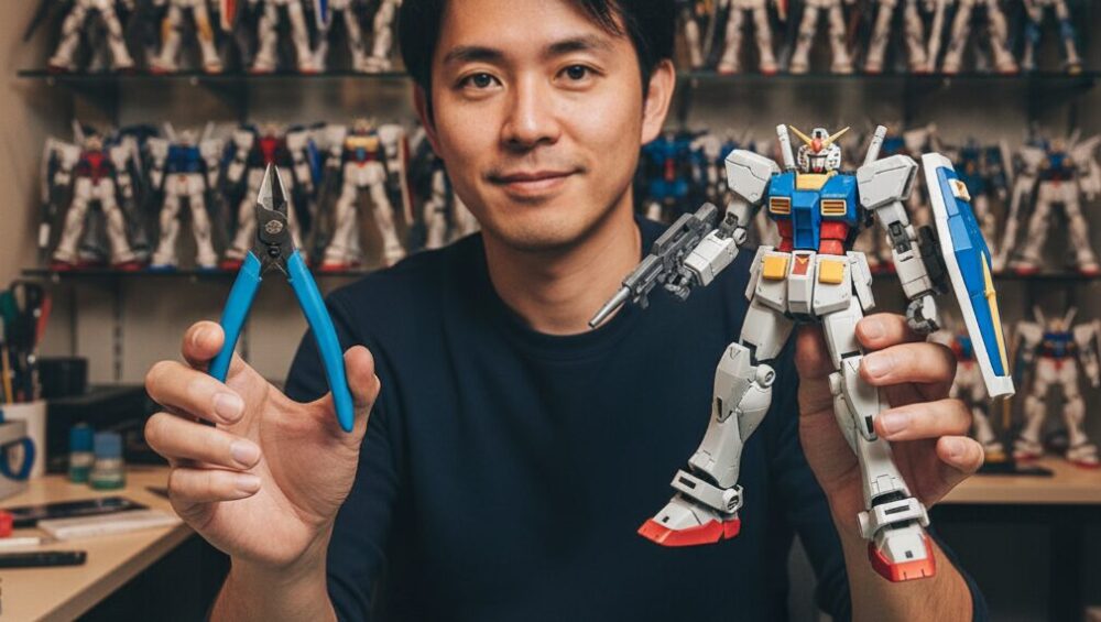 Smiling-as-she-holds-the-completed-plastic-model