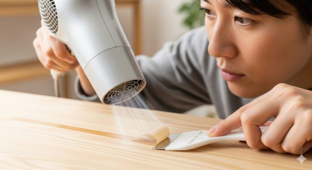 Remove-adhesive-tape-with-a-hair-dryer