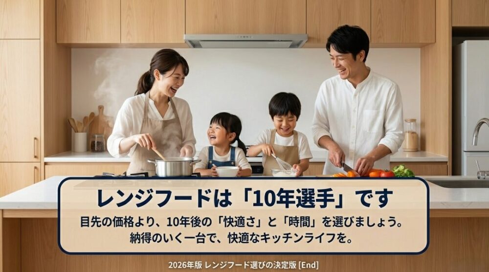 レンジフードは10年選手。目先の価格より10年後の快適さと時間を選ぶことを推奨するRABIからのメッセージ。