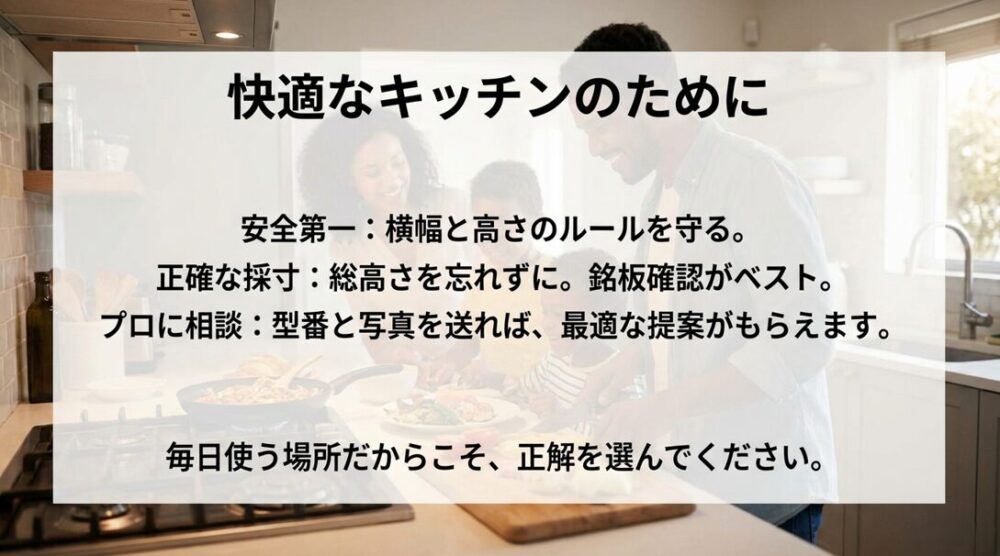 快適なキッチンのためのレンジフードサイズ測定の最適な方法のまとめ