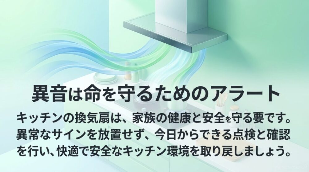 換気扇からの異音は放置せず点検し、安全で快適なキッチン環境を取り戻すことを読者に促すメッセージ