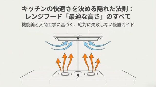 キッチンの快適さを決める隠れた法則：レンジフード「最適な高さ」のすべてと書かれたタイトルスライド