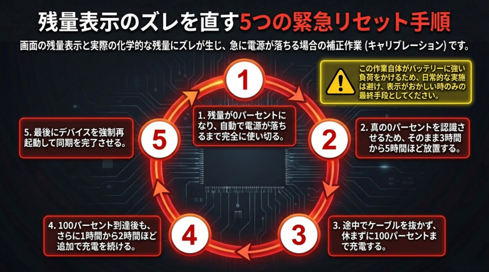 バッテリー残量表示のズレを補正するキャリブレーションの5つのステップ