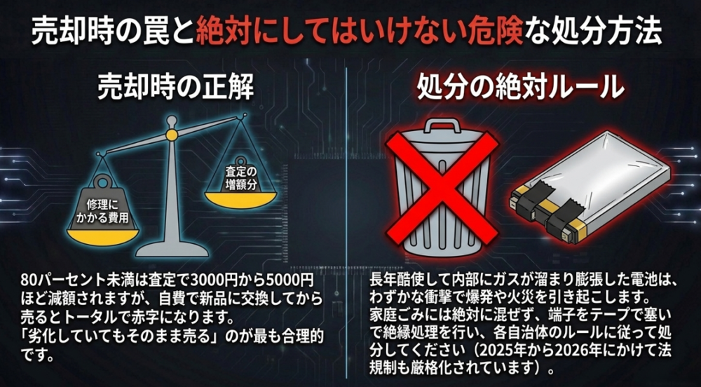 劣化バッテリーをそのまま売却すべき理由と、膨張した電池の絶縁処理および安全な処分ルール